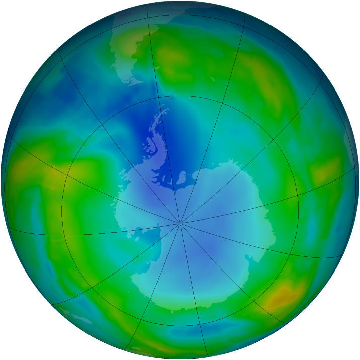 Antarctic ozone map for 20 July 2013